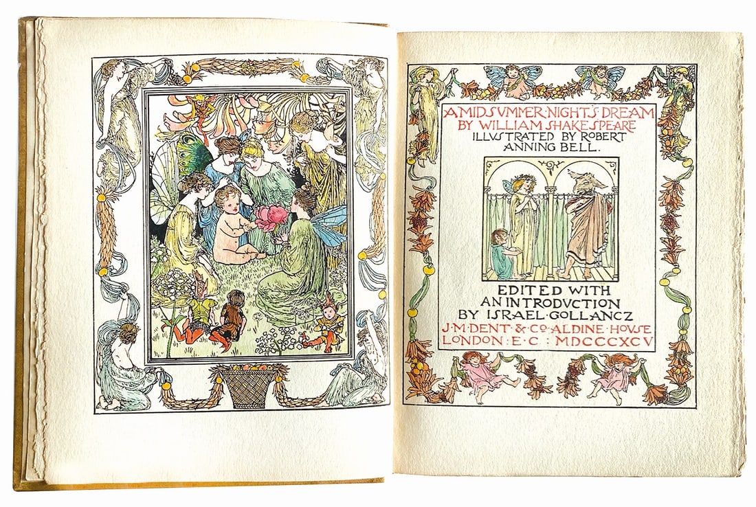 Midsummer Night's Dream: ROBERT ANNING BELL - Midsummer Night’s Dream. London, J.M. Dent - Aldine House, 1895.Tutta tela ed. con ori, cm 21,5x17. Taglio supe­riore dorato. Pp. 132 su carta con barbe, con illustrazioni n.t.