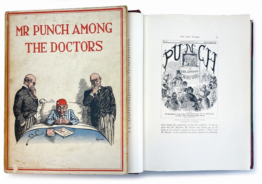 The History of Punch, Mr. Punch: The History of Punch, Mr. Punch Among the Doctors. The History of Punch, by Spielmann; Lon­don Cassell & Co, 1895, prima ed.Mezza pelle editoriale, cm 28,5x21. Pp. 592, ric­camente illustrate. Buon 