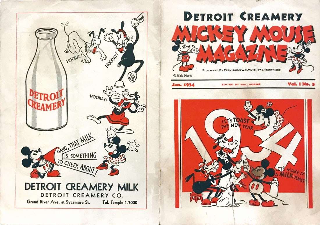 Mickey Mouse Magazine Detroit Creamery Mickey: Mickey Mouse Magazine Detroit Creamery Mickey - N. 3. A cura di Hal Horne, edizione promozionale, Detroit, 1934. Spillato. Cm 18,5x13. pp 16 autocopertinate, con illustrazioni in b/n nel testo. Rara e