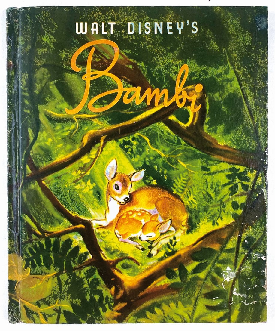 Bambi, Thumper, Dumbo: Lotto di 3 libri. Bambi, di F. Salten, Simon & Schuster, N.Y., 1941, prima ed. Cartonato, cm 28,5x22,5. Sguardie figurate, illustrazioni in b/n e co­lore. Minime screpolature ad un angolo copertina, 