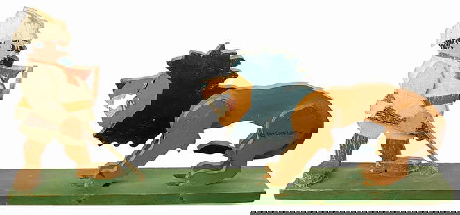 Les Jouets de Caran: il Cacciatore e il Leone: CARAN D’ACHE - Les Jouets de Caran d’Ache: il Cacciatore e il Leone. Giocattolo in legno appartenente ad una produzione dedicata ai cani e agli animali esotici avviata dal celebre illustratore a