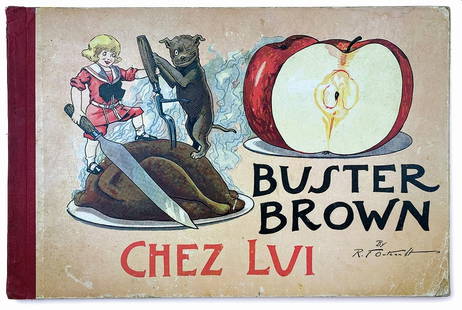 R.F. OUTCAULT - Buster Brown Chez Lui: Pour ecrire mes Resolutions. Libraire Hachette, Paris, n.d. ma 1910 circa. Cartonato, cm 27,5x41,5. Pp. a colori, non numerate. Copertina con angolo inferiore in discreto stato. Buon esemplare.