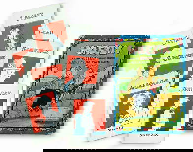 KING - Skeezix a Rollicking Card Game: FRANK KING - Skeezix a Rollicking Card Game. Milton Bradley, 1930 circa. Confezione cm 13,5x10 con 43 carte personaggi (cm 9x6). Eccellente stato.