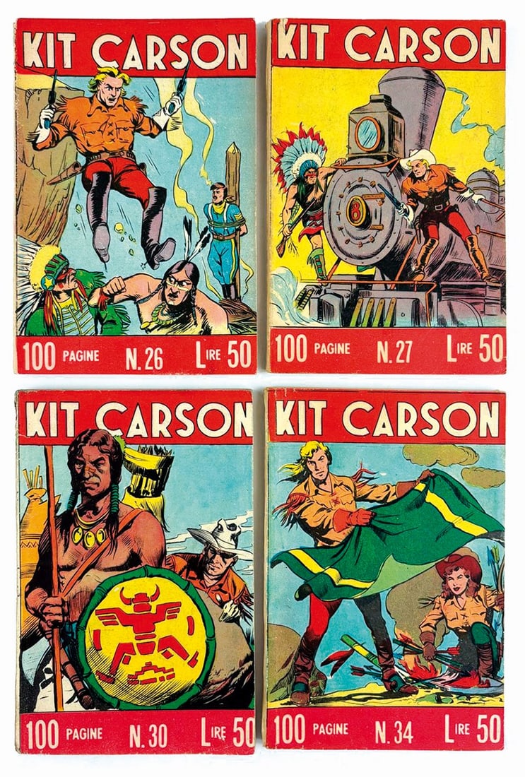 Kit Carson Super West: Dardo, 1955/1956. Brossura cm 15,5x10,5. Lotto di 11 albi: nn. 21, 26 a 31, 33 a 36. Buona, ottima.