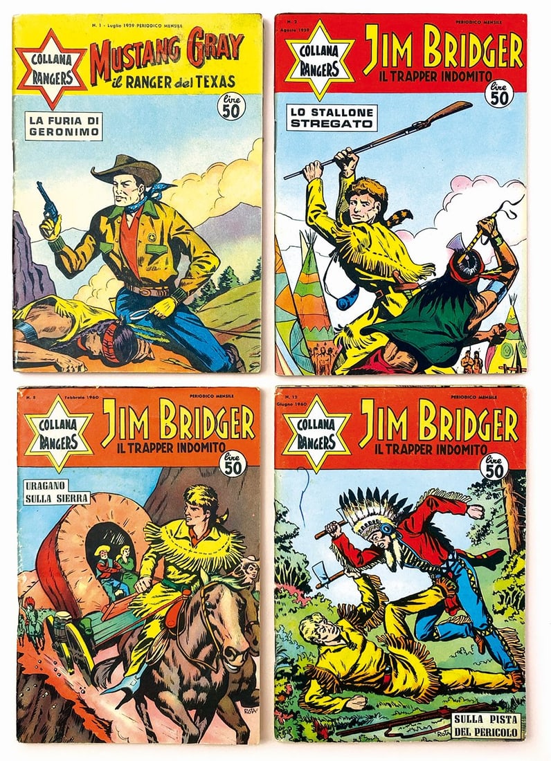 Collana Rangers 2a serie: Mustang Gray e Altro: Collana Rangers 2a serie: Mustang Gray; Jim Bridger. Dardo, 1959/1960. Spillati cm 18x12,5. Serie completa da n. 1 a 12. Pubblicano fumetti we­stern di produzione inglese, di­segnato tra gli altri d