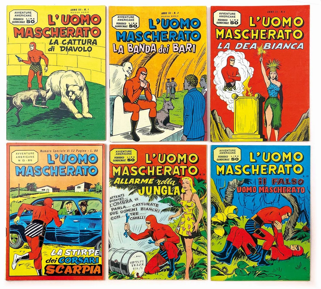 Uomo Mascherato Avventure Americane Anno III: FALK; McCOY; DAVIS - Uomo Mascherato Avventure Americane Anno III. Ed. Avventure Americane, 1959/1961. Spillati cm 21x15,5. Lotto composto da 43 albi: Nn. 1 a 8, 10, 12, 13, 13 bis, 15, 16, 18, 19, 21