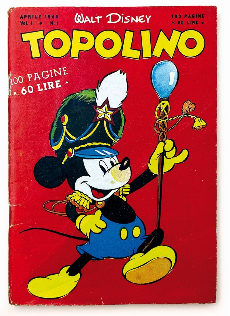 Topolino Libretto n. 1: Mondadori, aprile 1949. Spillato cm 18,5x12. Ottimo stato; strap­petti alle pinzette e agli spigoli del dorso, minime pieghe di lettura agli angoli, interno fresco ed in stato ottimale. Interno eccel