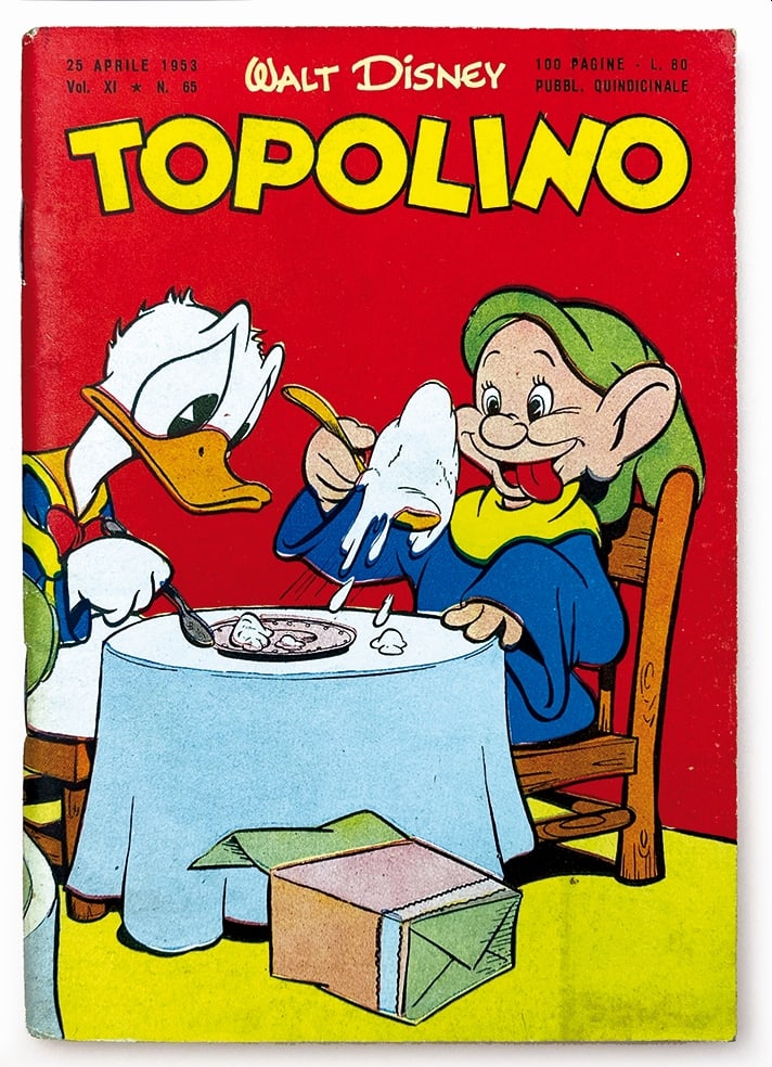 Topolino Libretto n. 65: Mondadori, 25 aprile 1953. Spillato cm 17,6x12,4. Ottimo stato; nuovissimo, edicola. Co­pertina liscia con bella patina. Interno eccellente: completo di bollini e giochi non giocati, pin­zette non o