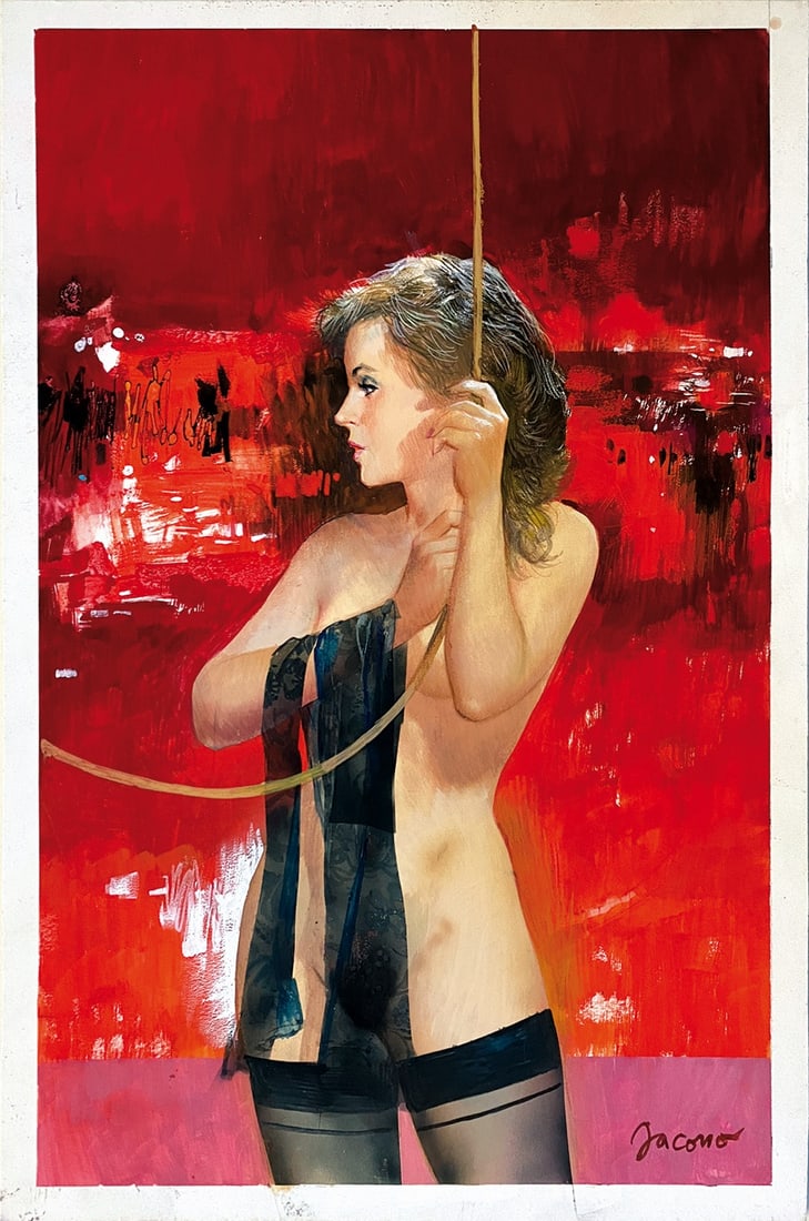 CARLO JACONO - Pin up con Fune: Illustrazione fine anni '70. Tem­pera su cartone; cm 46x30. Firmata. Eccellente stato.