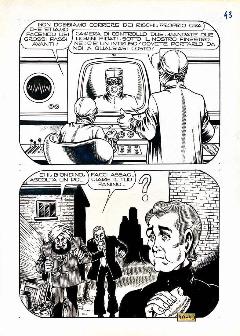 MAGNUS & BUNKER - Alan Ford: Ecologia: Tavola pubblicata a pag. 43 di Alan Ford n. 40, Corno, ottobre 1972. Matita e china su cm 25x18. Eccellente stato.