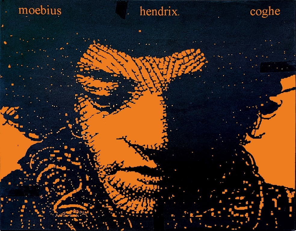 MOEBIUS - Hendrix: Portfolio edito da Stardom, a cura di Jean-Noel Coghe, 1998, tirato in 500 copie, nostro n. 71. Frontespizio firmato in originale, completo delle 12 tavole. Cm 51x41. Eccellente stato. Traccia di ades