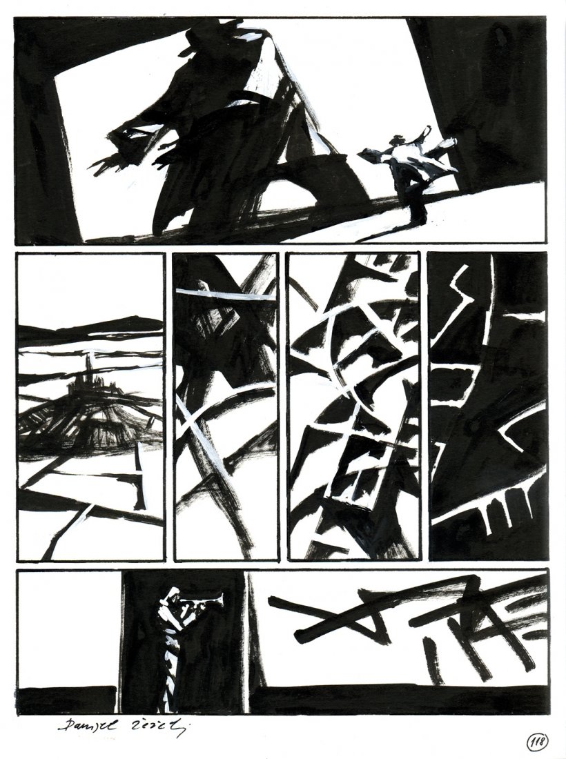 Danijel Zezelj Nero boliviano: ENG Original art for a graphic novel. Pencil, ink and tempera on thin cardboard, signed. IT Danijel Zezelj Nero boliviano Tavola originale matita, china e tempera su cartoncino cm 23x30, firmata. Oper