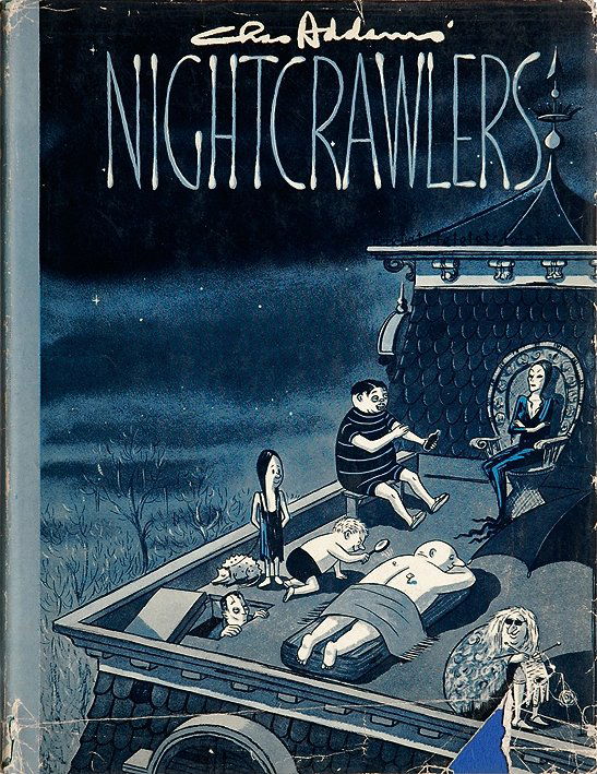 Charles Addams Nightcrawlers: ENG Black Humor, illustrations. First edition. Full-cloth, in its jacket. With a pen drawing at the frontispiece, signed and dated 1957. Book in very good condition, jacket with some marginal little t
