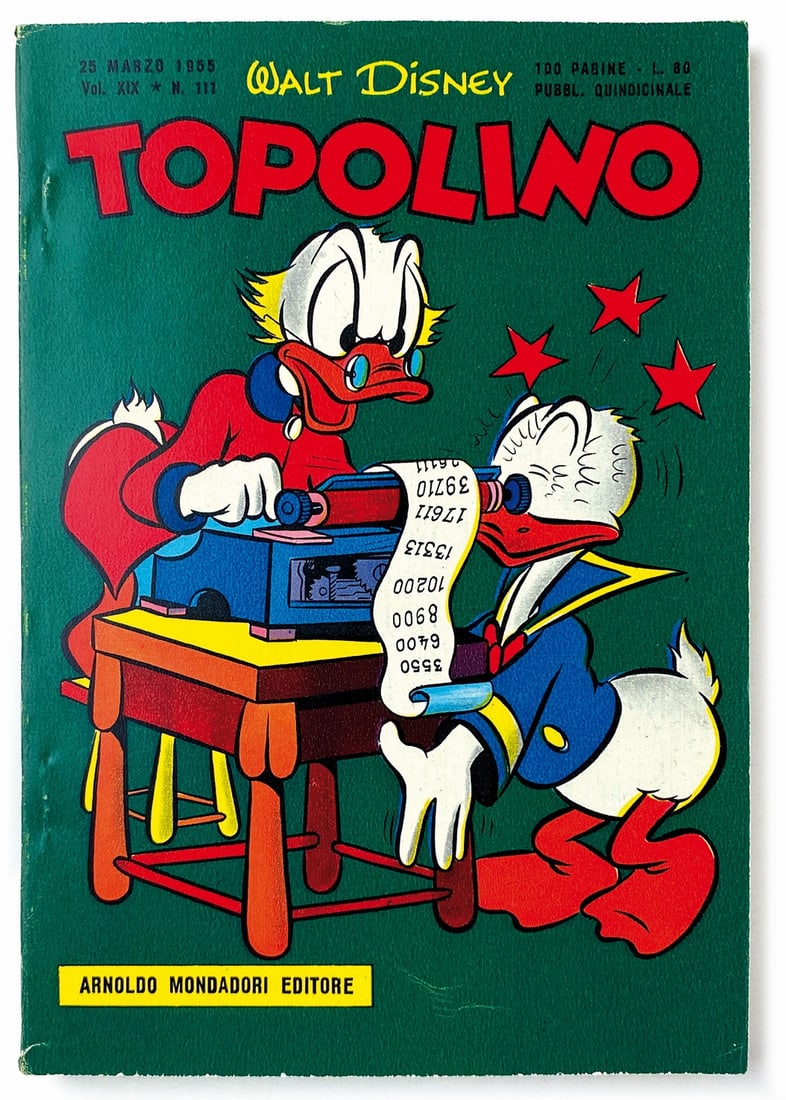 Topolino Libretto n. 111: Mondadori, 25 marzo 1955. Brossura conspillatura interna, cm 18,5x12,5. Edicola/magazzino.Minimi segni da contatto marginali.Copertina verde scuro eccezionalmente conservata.Raro in questo stato.