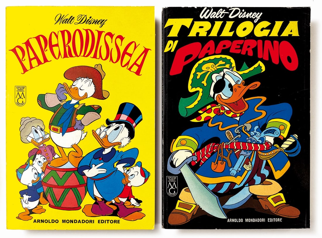 Paperodissea; Trilogia di Paperino: Mondadori. Cm 19x12,6. “Trilogia di Paperino”,luglio 1964. Edicola, lievi segni da contattomarginali, esenti dalle consuete pieghe.“Paperodissea” dicembre 1964; magazzino.