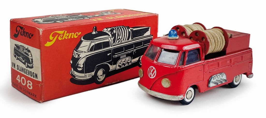 VK Kombi Slangevogn #408 con scatola: Tekno 1:43. Furgone pompieri, DK, anni '60. Completo di scatola originale, ottimo stato.
