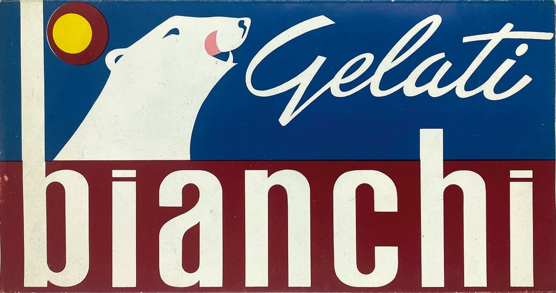 Gelati Bianchi: Depliant promozionale, Studio Spinelli, anni '50. Pieghevole cm 16,5x31 (aperto cm 47x31). Eccellente stato.