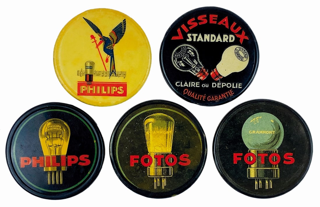 Philips; Fotos; Visseaux: Lotto composto da 5 specchietti, anni '30. Diametro cm 6. Eccellente stato.