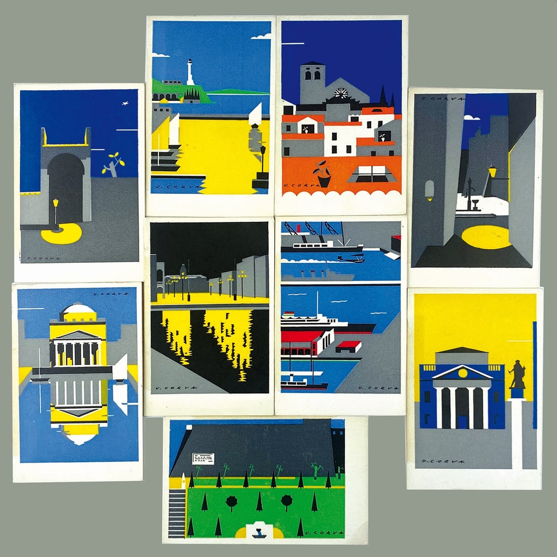 Viaggiare in Italia: Trieste: URBANO CORVA - Viaggiare in Italia: Trieste. Lotto di 9 cartoline cm 14x9,5. Impresse da Ed. d'Arte S.E.M.E.C, Trieste. Ottimo stato, traccia di linguella al retro.