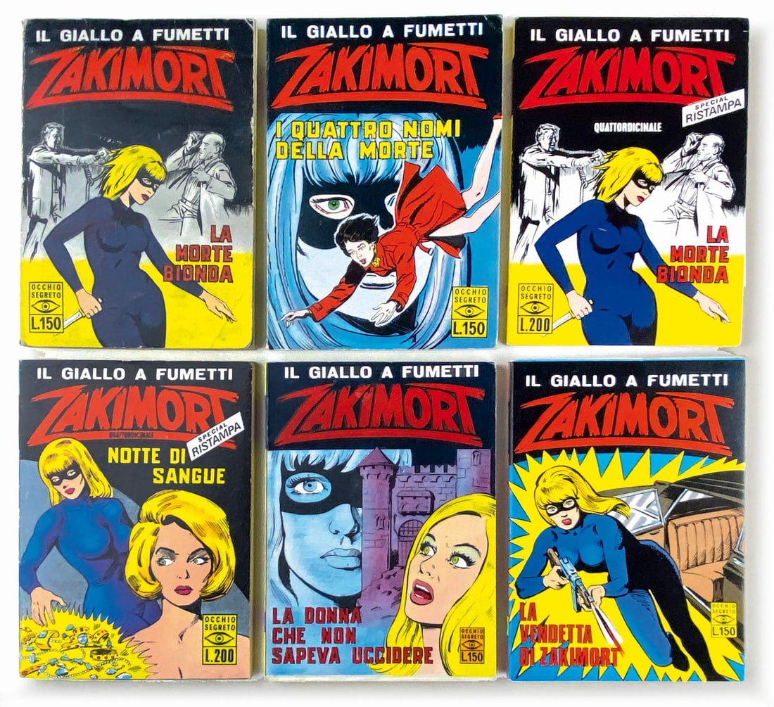 Zakimort Prima serie completa: Editrice CEA, 1965-1972. Brossura cm 17x12. Serie completa da n. 1 a 91. Da n. 1 a 7 ottimi, n. 11 e n. 23 coloritura da busta al taglio. Tutti i restanti nuovi, edicola; completi di inserti: nn. 11