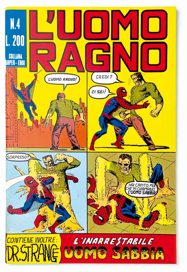 L'Uomo Ragno: L'Inarrestabile Uomo Sabbia: Corno, 1970. Prima serie n. 4. Spillato cm 26x17. Magazzino. ENG