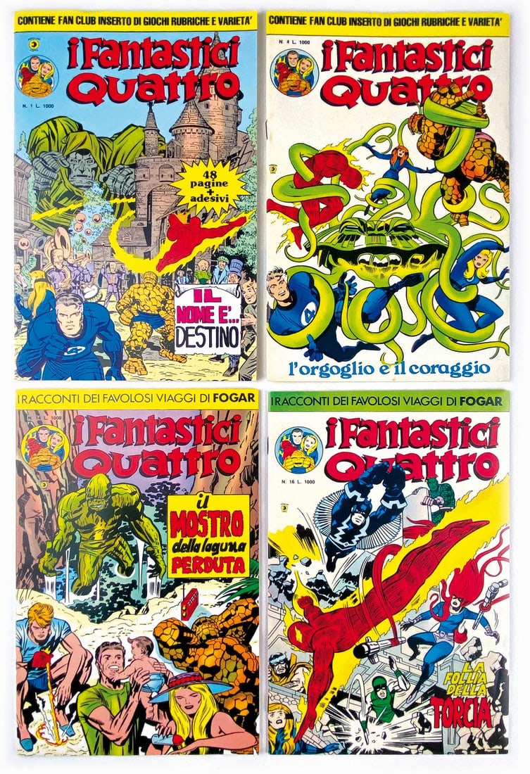 I Fantastici Quattro: 2a serie completa: I Fantastici Quattro: 2a serie completa con Adesivi. Corno, 1983. Serie completa da n. 1 a 16. Spillato cm 26x17. Edicola, magazzino. N. 1 completo di adesivi in eccellente stato. ENG