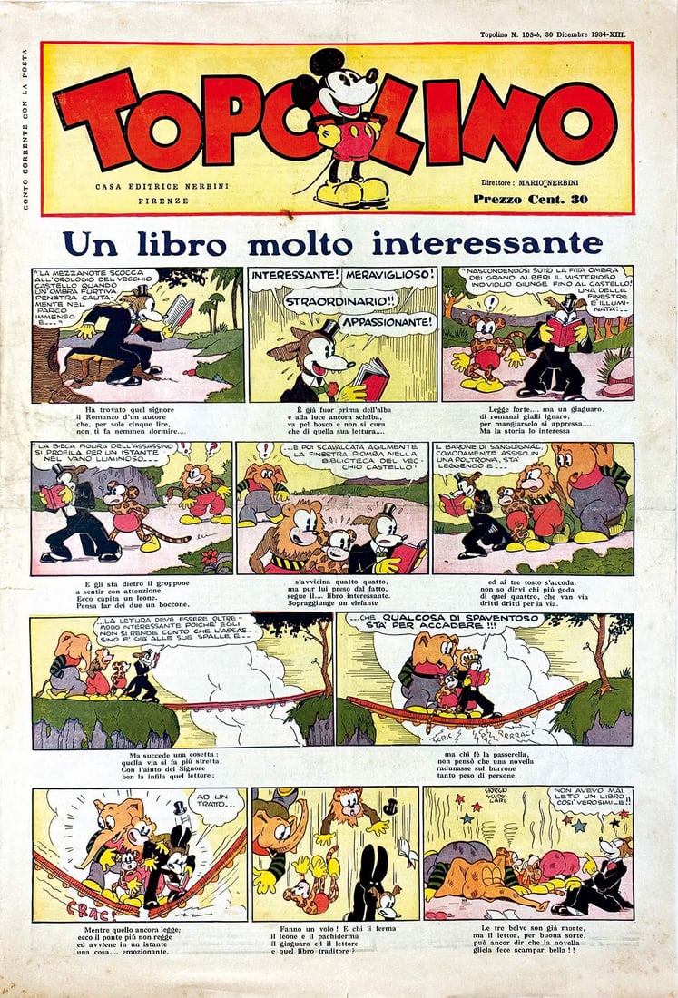 Topolino Supplemento 105-B: Nerbini, 30 dicembre 1934. Cm 52,5x35. Ottimo stato. Esente da restauri. ENG