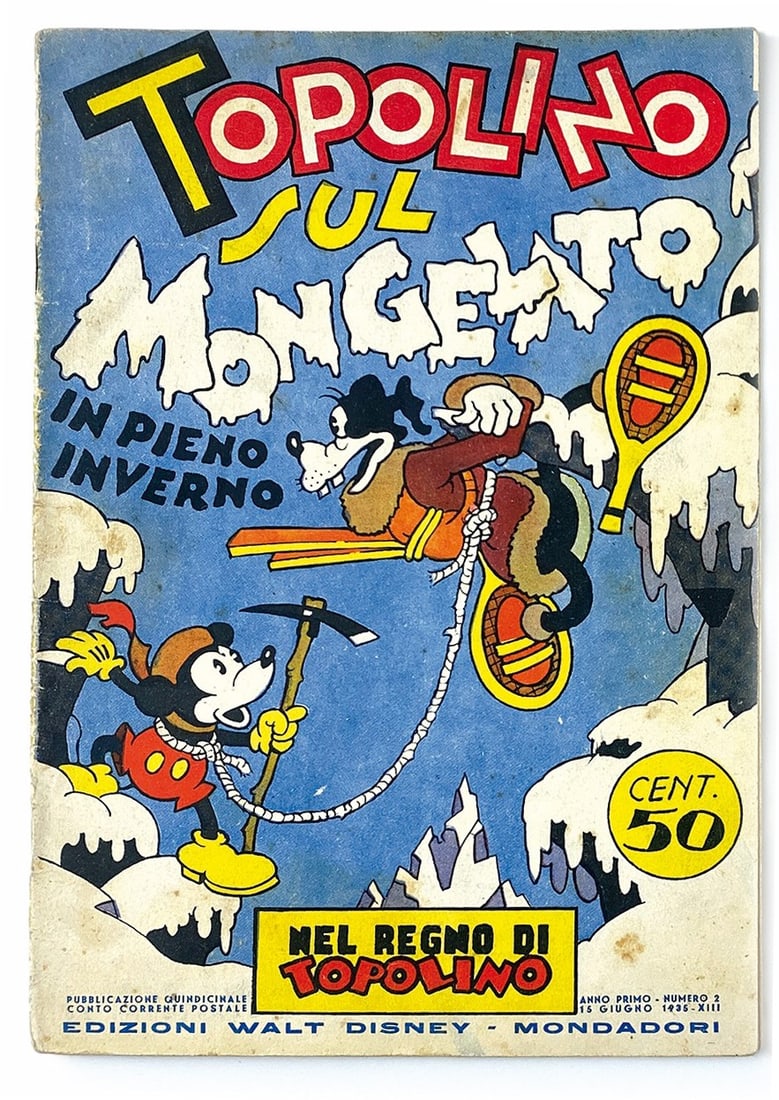 Topolino Sul Mongelato: Edizioni Walt Disney Mondadori, n. 2, 15 giugno 1935. Spillato, cm 25,5x17,5. Prima edizione a colori. Buono stato. Timbro rivendita al retro. ENG