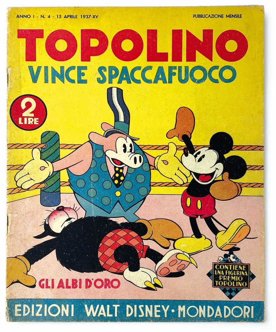 Topolino Vince Spaccafuoco: Edizioni Walt Disney Mondadori, n. 4, 15 aprile 1937. Spillato, cm 26,5x21 circa. Nuovo. Minime tracce di lettura. Interno eccellente, esente dai consueti strappetti al dorso. ENG