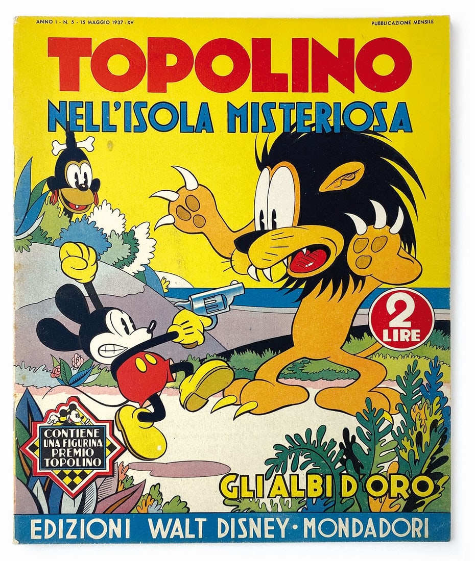Topolino Nell'Isola Misteriosa: Edizioni Walt Disney Mondadori, n. 5, 15 maggio 1937. Spillato, cm 26,5x21 circa. Edicola. Copertine lisce e perfette. Interno bianco latte, esente da pieghe e restauri. Raro in questo stato. ENG