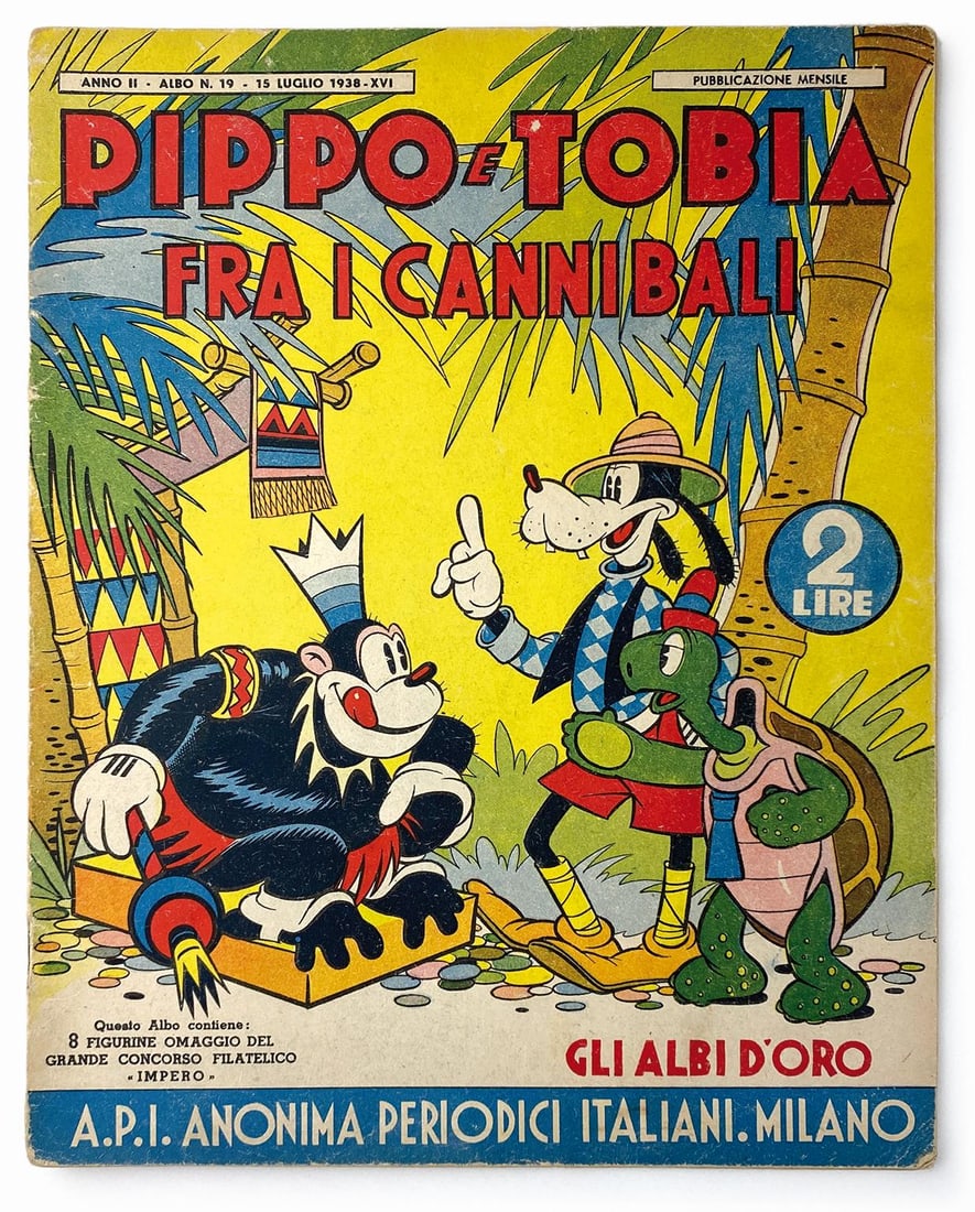 Pippo e Tobia fra i Cannibali: A.P.I., n. 19, 15 luglio 1938. Spillato, cm 26,5x21 circa. pressoche' nuovo, Completo di figurine Concorso Impero, esente da restauri. ENG