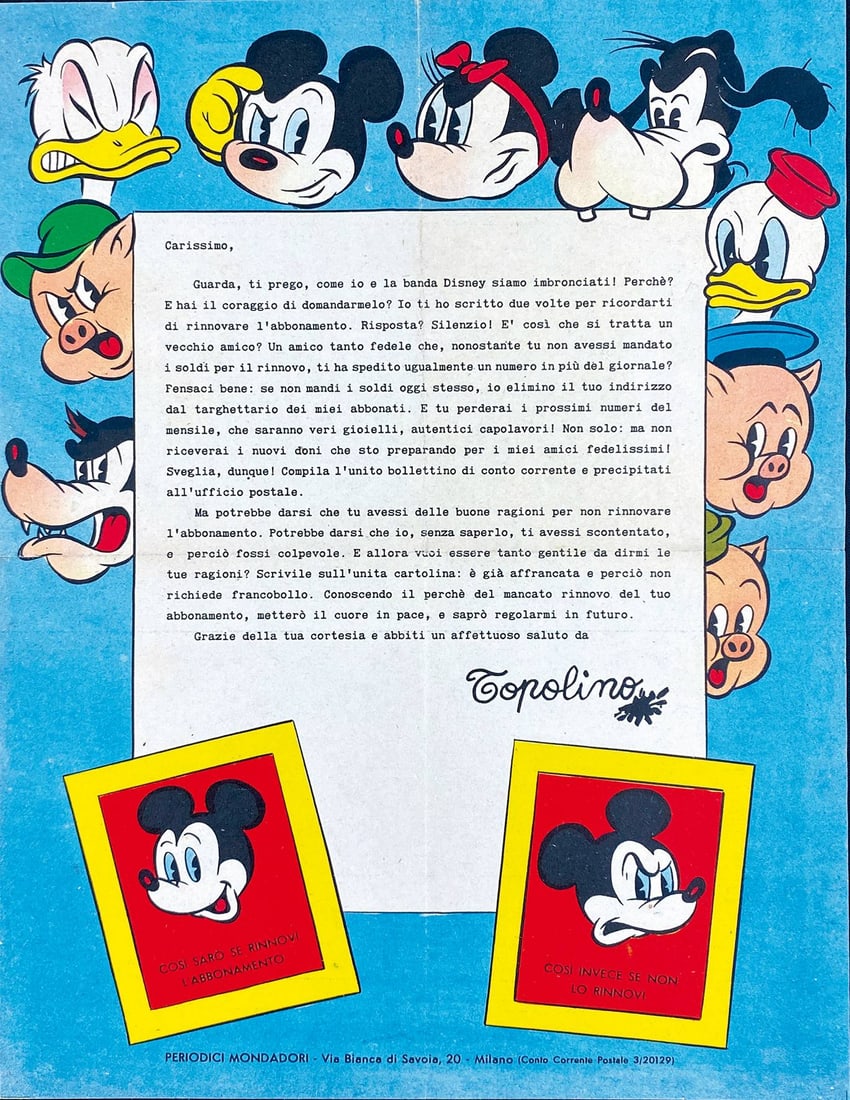 Lettera di Sollecito Abbonamento: Lettera di sollecito, seconda meta' anni '40. Cm 28x21. Eccellente stato. ENG