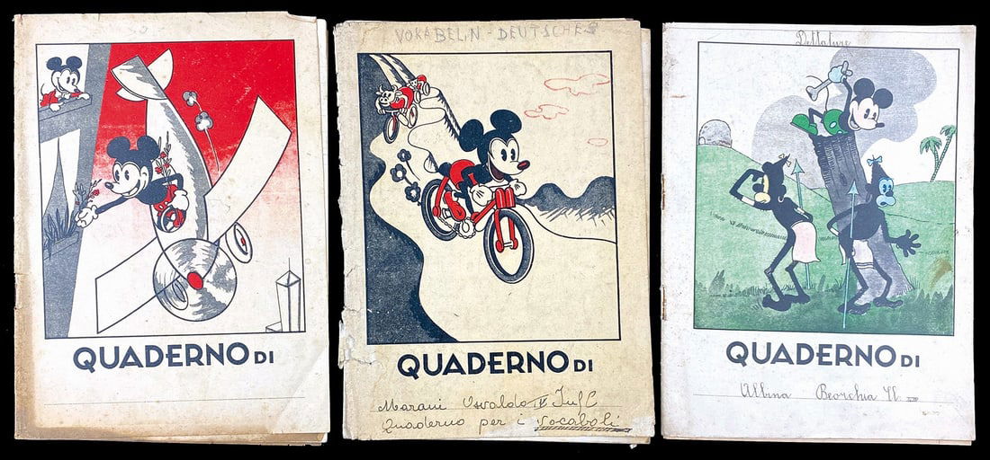 Quaderno di Topolino: Lotto composto da tre quaderni anni '30, senza indicazione di stampatore. Spillati, cm 21x15. Discreto stato, parzialmente compilati. Rari. ENG