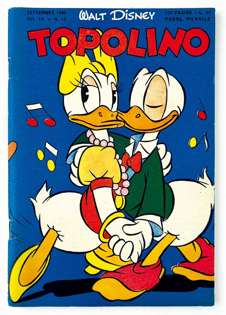 Topolino Libretto n. 19: Mondadori, settembre 1950. Spillato cm 18x12,5 circa. Nuovissimo: strappetti in corrispondenza delle pinzette minimamente accennate, copertine con bella patina. Interno eccellente, completo di bollino