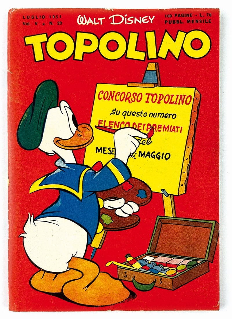Topolino Libretto n. 29: Mondadori, luglio 1951. Spillato cm 18x12,5 circa. Nuovo, minimo accenno di scriminatura bianca al dorso, pinzette leggermente brunite, due minimi segni da pressione al margine alto. Interno eccellent