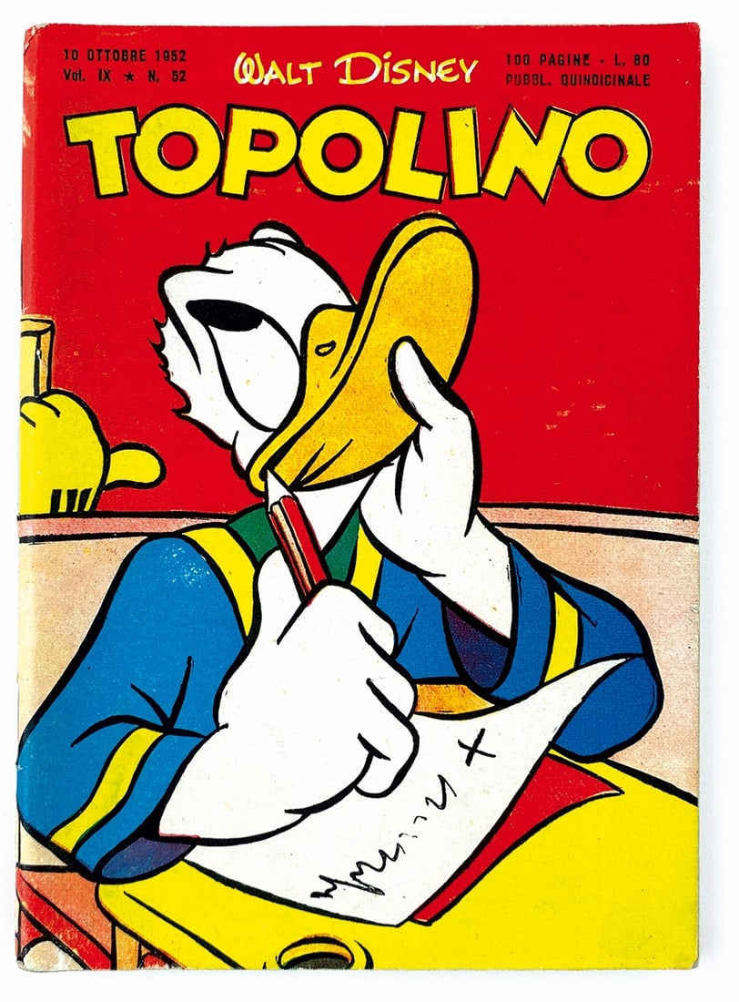Topolino Libretto n. 52: Mondadori, 10 ottobre 1952. Spillato cm 18x12,5 circa. pressoche' nuovo: minimi strappetti agli spigoli del dorso, pinzette non ossidate. Interno eccellente, completo di bollino e giochi non giocati.