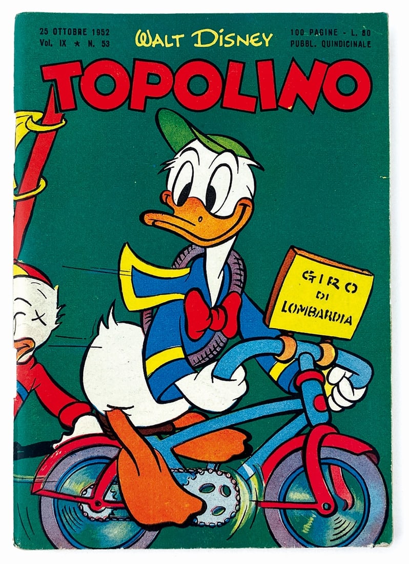 Topolino Libretto n. 53: Mondadori, 25 ottobre 1952. Spillato cm 18x12,5 circa. Nuovo: copertine con bella patina, consueta scalfittura da taglierina al margine inferiore dorso, minimo segno da contatto all'angolo inferiore c