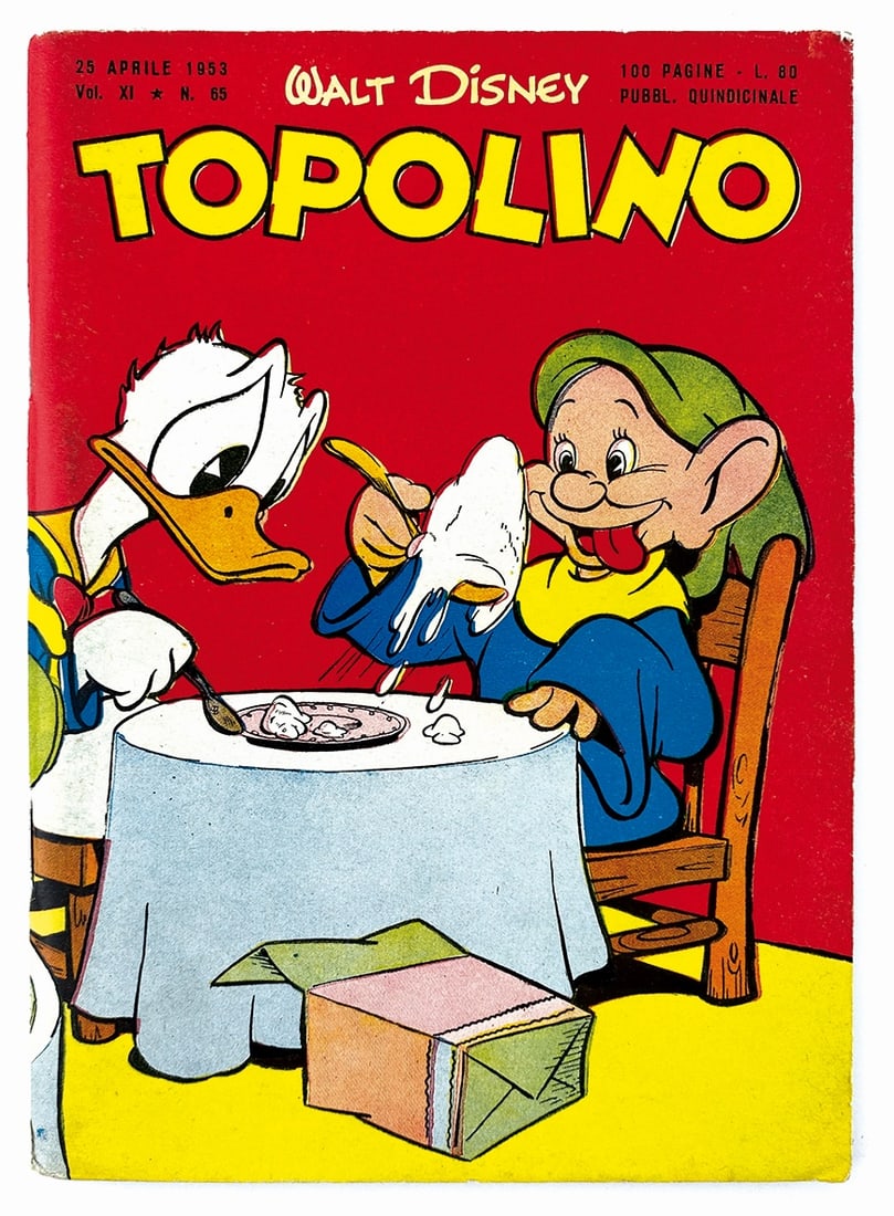 Topolino Libretto n. 65: Mondadori, 25 aprile 1953. Spillato cm 18x12,5 circa. Nuovissimo: copertine con bella patina, minimo strappetto senza mancanze margine inferiore dorso, pinzette brillanti. Interno eccellente, completo