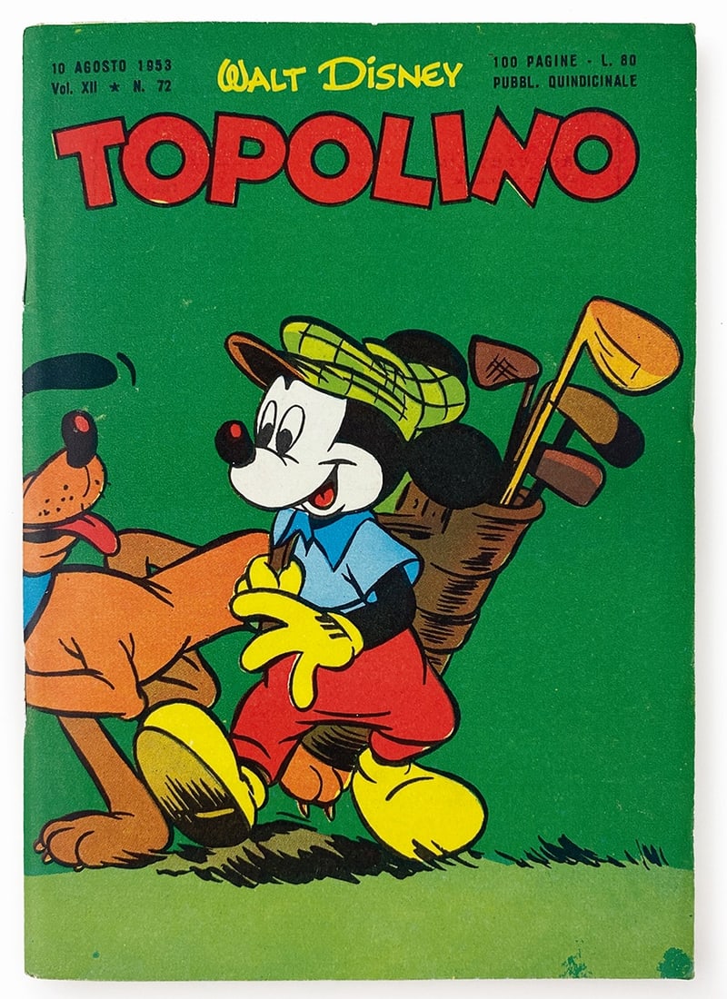 Topolino Libretto n. 72: Mondadori, 10 agosto 1953. Spillato cm 18x12,5 circa. Nuovissimo: copertina con patina intatta, pinzette brillanti, minimo accenno di scriminatura bianca al dorso, consuete scalfitture da taglierina a