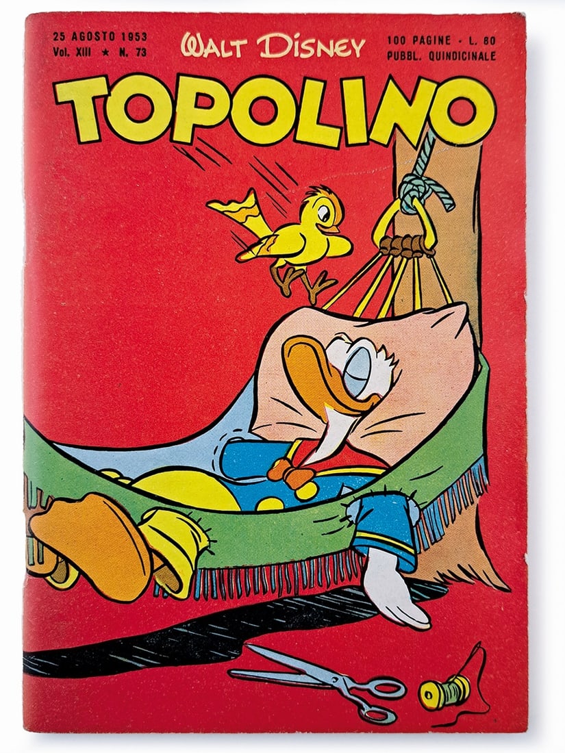 Topolino Libretto n. 73: Mondadori, 25 agosto 1953. Spillato cm 18x12,5 circa. Nuovissimo: copertina con patina intatta, pinzette brillanti, minimo accenno di scriminatura bianca al dorso, consuete scalfitture da taglierina a