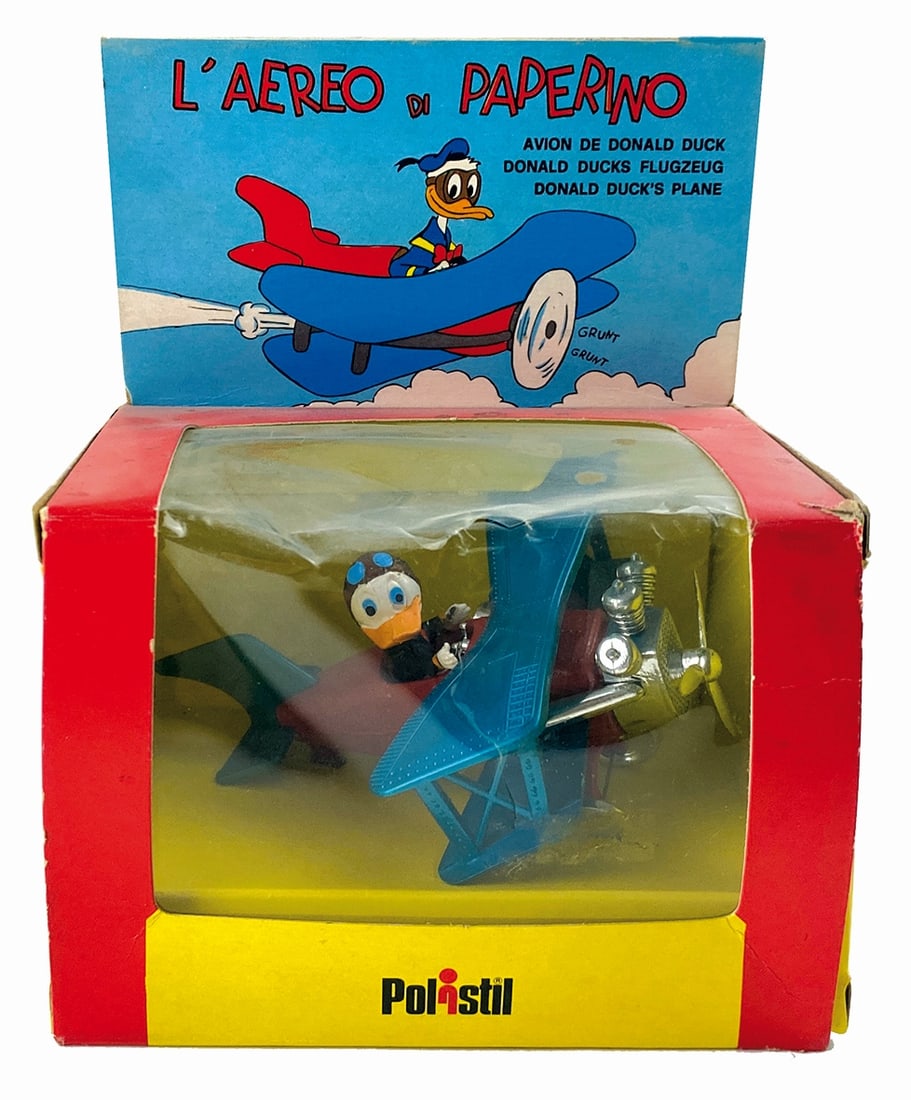 L' Aereo di Paperino: Polistil, serie Walt Disney n. 7. In die cast metal, cm 15x9x12. Nuovo in confezione figurata, scatola in buono stato. ENG