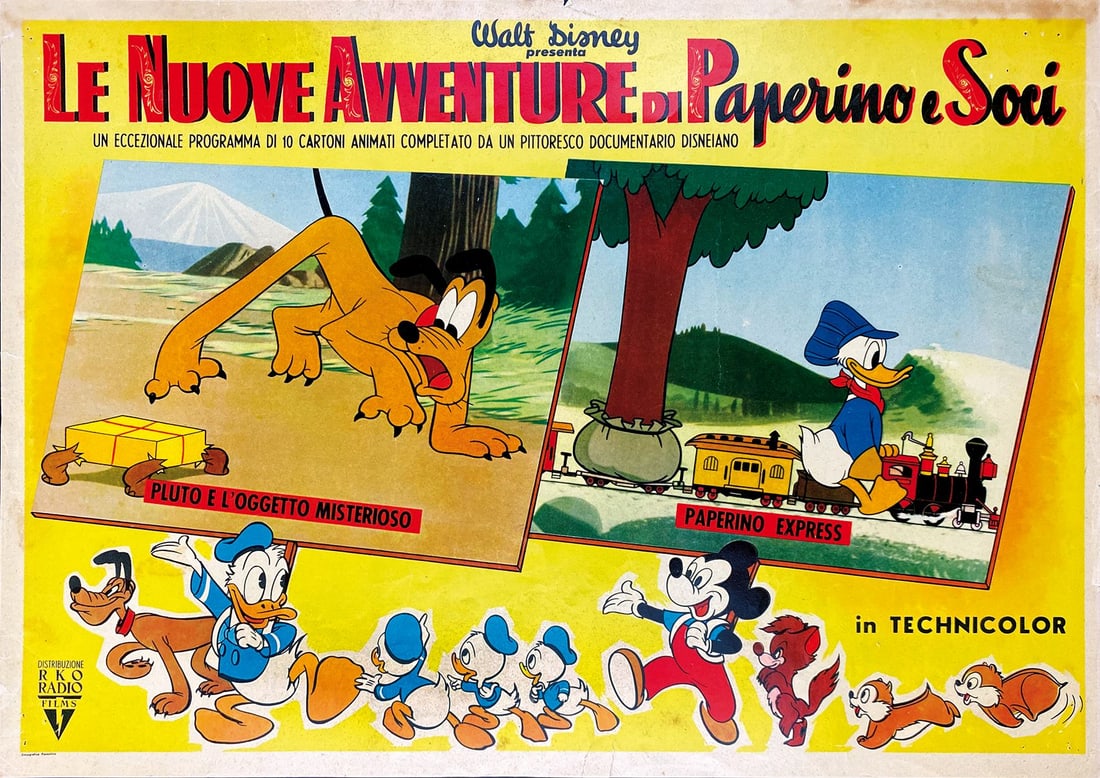 Le Nuove Avventure di Paperino e Soci: Fotobusta in prima edizione del 1956. Impressa da Zincografica Firenze. Offset; cm 35x50 circa. qualita' A-. Lievi ingialliture. ENG