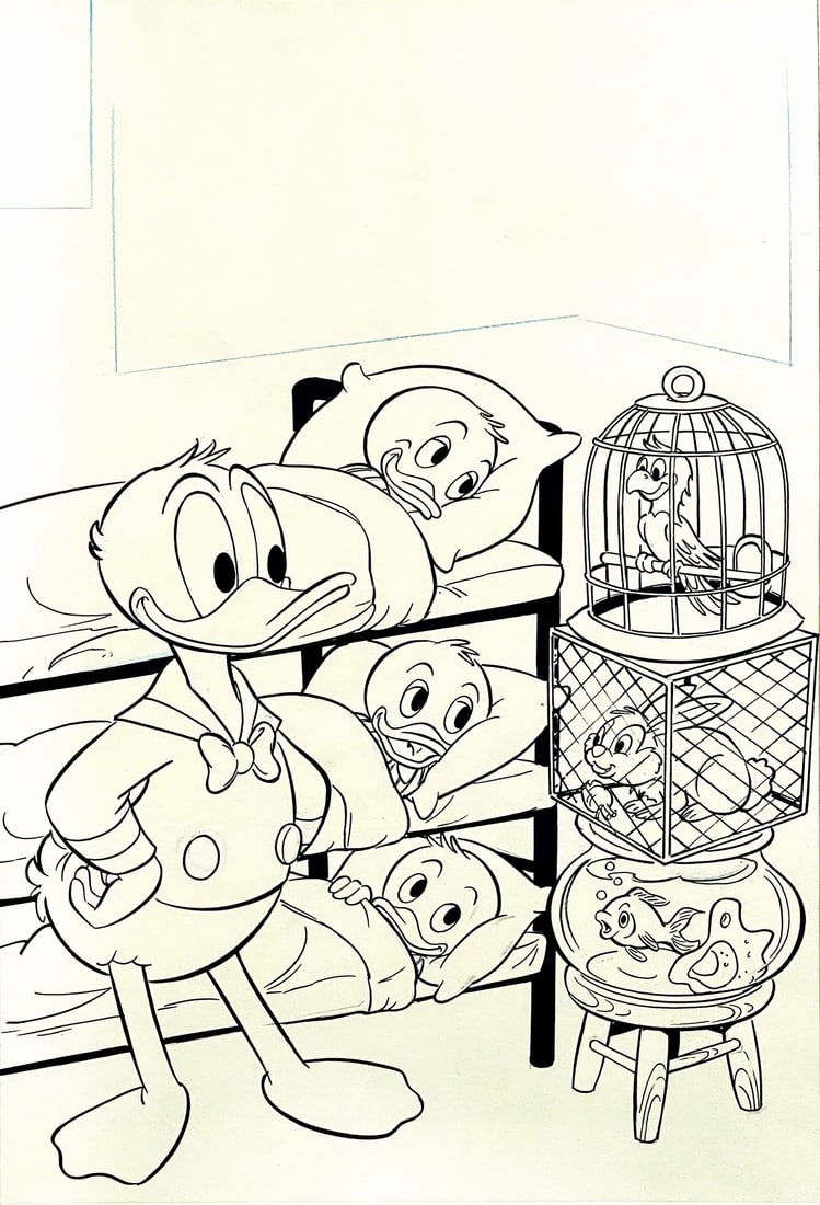 MAYER - Disney's Comics and Stories: LARRY MAYER - Walt Disney's Comics and Stories #389. Cover originale pubblicata nell'albo edito da Gold Key nel 1973. Matita e china su cartoncino, cm 42x30. Opera cm 37,5x25,5. Eccellente stato. ENG