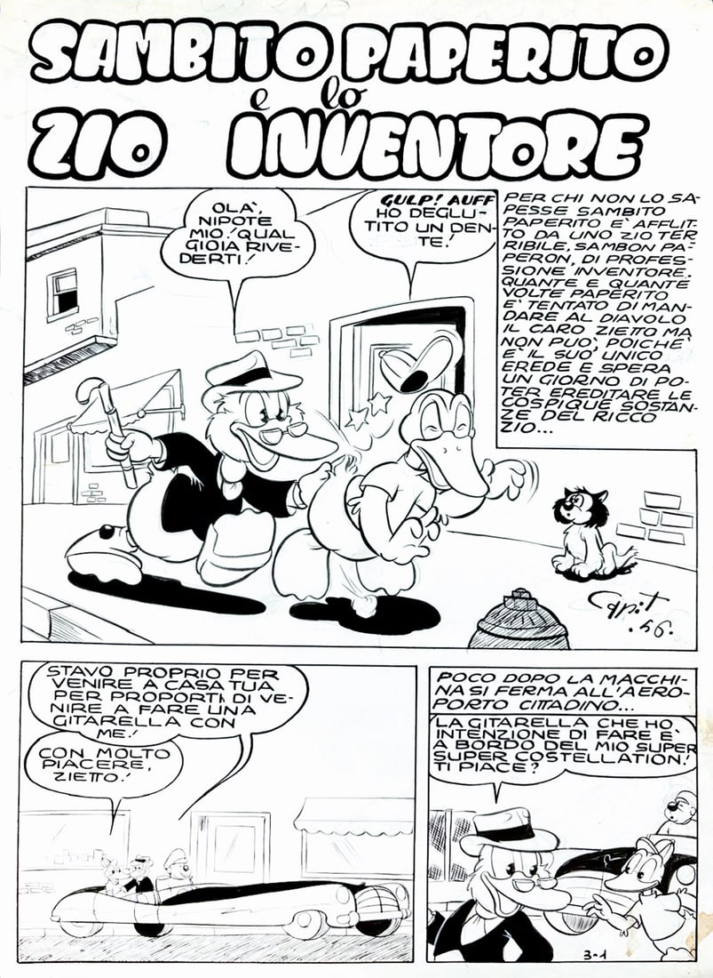 CAPITANIO - Sambito Paperito: LUCIANO CAPITANIO - Sambito Paperito e lo Zio Inventore. Storia completa composta da 12 tavole originali realizzate per l'editore Dardo nel 1956, con personaggi che richiamano l'universo Disney. Ciasc