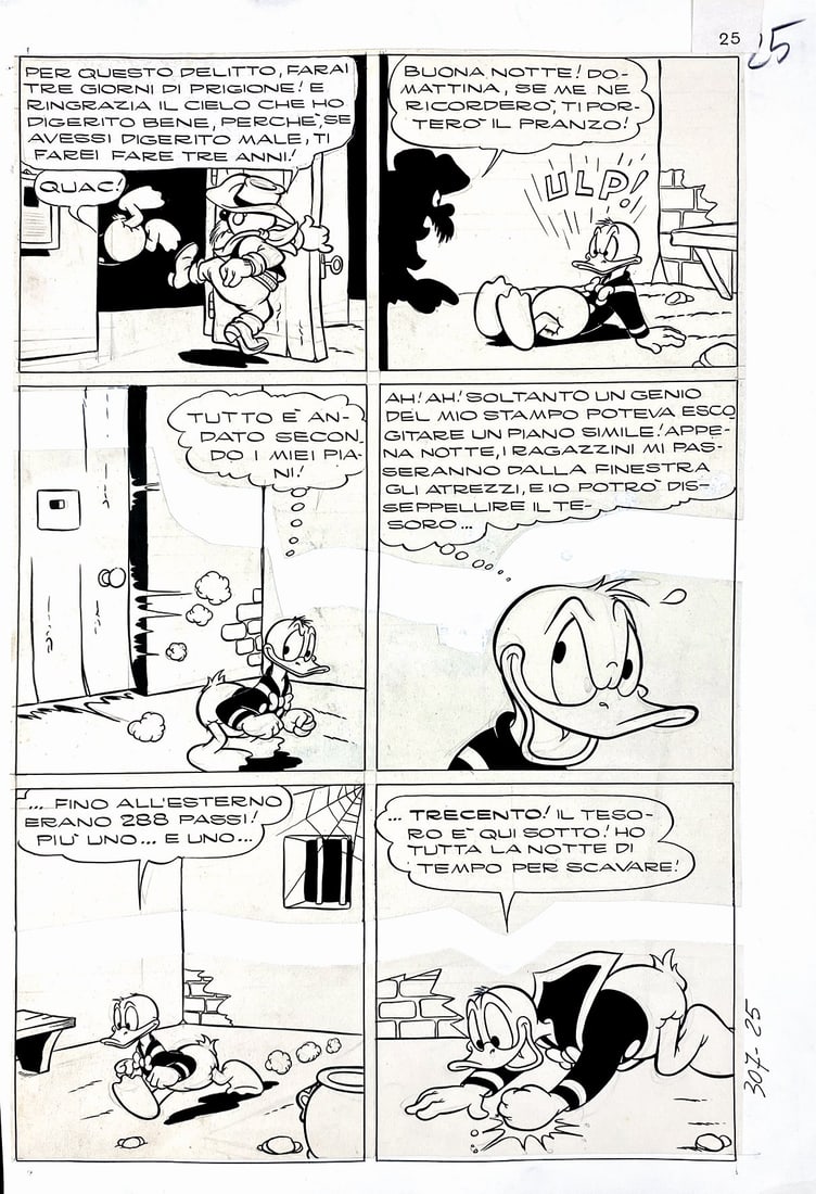 CARPI; CHIERCHINI - Paperino e il Tesoro: CARPI; CHIERCHINI; MARTINA - Paperino e il Tesoro Sepolto. Tavola originale n. 25 pubblicata in Albo d'Oro Serie Comica, n. 8, Mondadori, 1956, e quindi rimontata per la pubblicazione in Albi della Ro