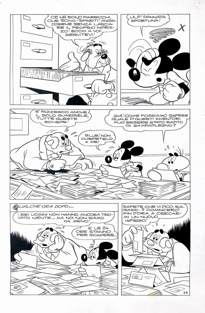 SCARPA - Top. e la Nave del Microcosmo: ROMANO SCARPA - Topolino e la Nave del Microcosmo. Tavola originale n. 24 per la storia scritta e disegnata da Scarpa; inchiostri di Luciano Gatto. Pubblicata in Topolino libretto n. 167, Mondadori, 1