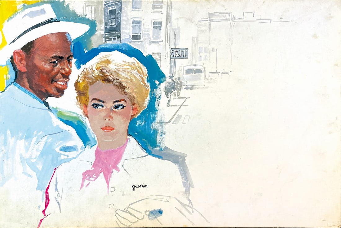 CARLO JACONO - Quella Splendida Aurora: Illustrazione originale per il racconto pubblicato su Confidenze n. 13, Mondadori, aprile 1962. Tecnica mista su cartone, cm 41,5x63. Firmata. Buono stato. ENG Original illustration for the story publ