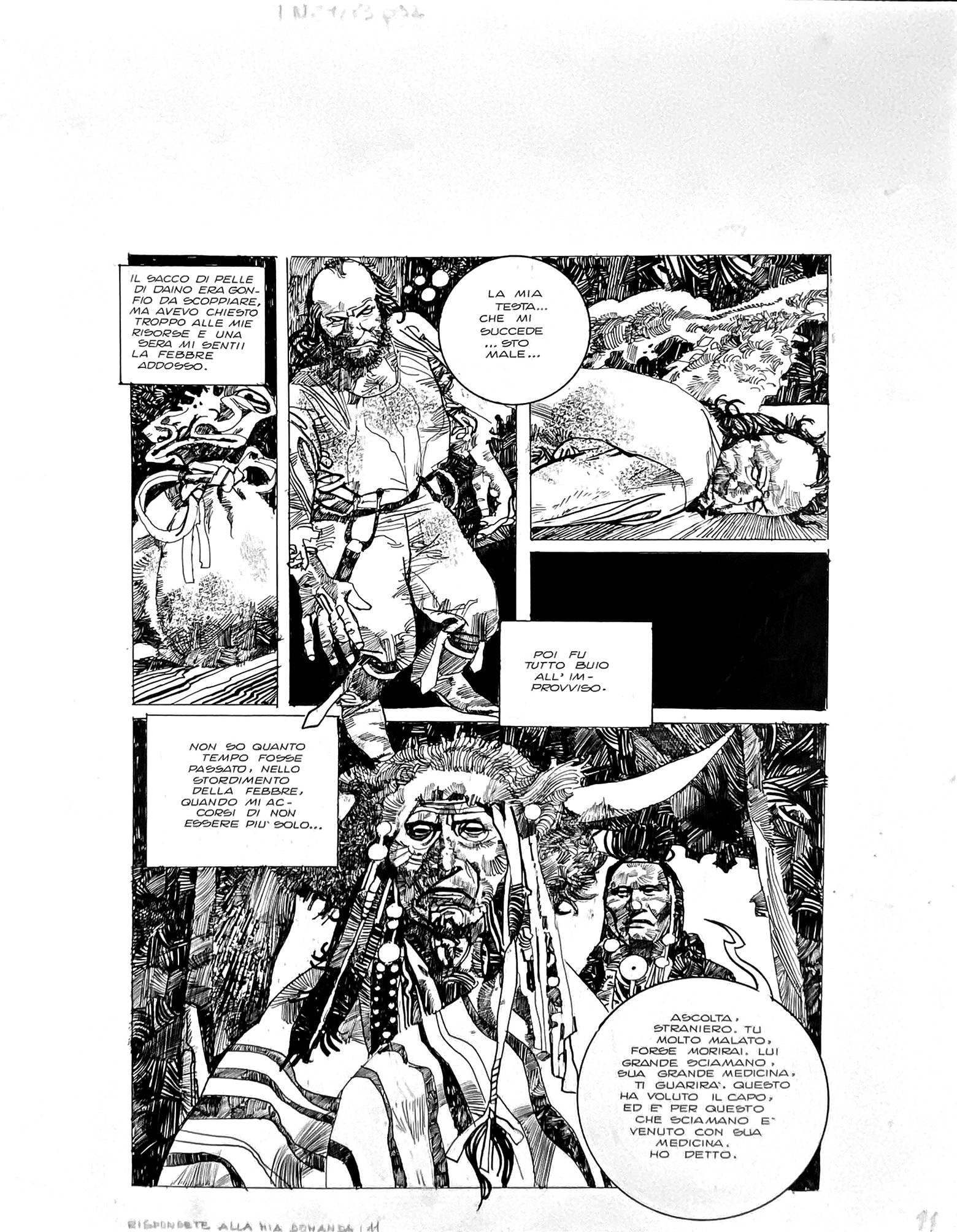 SERGIO TOPPI - Rispondete alla Mia Domanda: Undicesima tavola originale per la storia breve pubblicata ne “Il Giornalino”, San Paolo, n. 21, 1983, e recentemente da Nicola Pesce Editore nel volume “Colt Frontier”. Matita e china