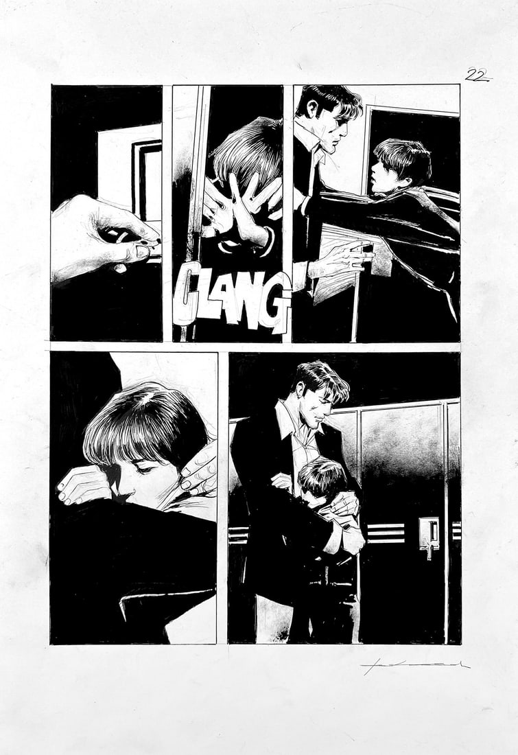 ROI - Dylan Dog: Colui che Divora le Ombre: Tavola originale n. 22 per la storia scritta da Alessandro Bilotta e pubblicata in Dylan Dog n. 456, Bonelli, 2024. Matita e china su cartoncino, cm 42x28. Firmata. Eccellente stato. ENG 22nd original