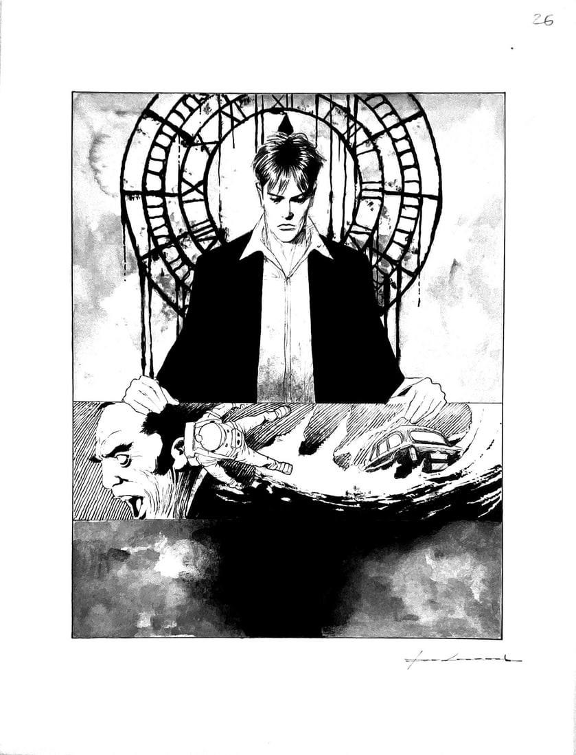 ROI - Dylan Dog: Dopo Mezzanotte: Recreation della copertina di "Dylan Dog" n. 26, Bonelli, novembre 1988. Matita e china su car­toncino; cm 42x29,5 (opera cm 26x20). Firmata, 2023. Eccellente stato. ENG Cover recreation for Dylan Do